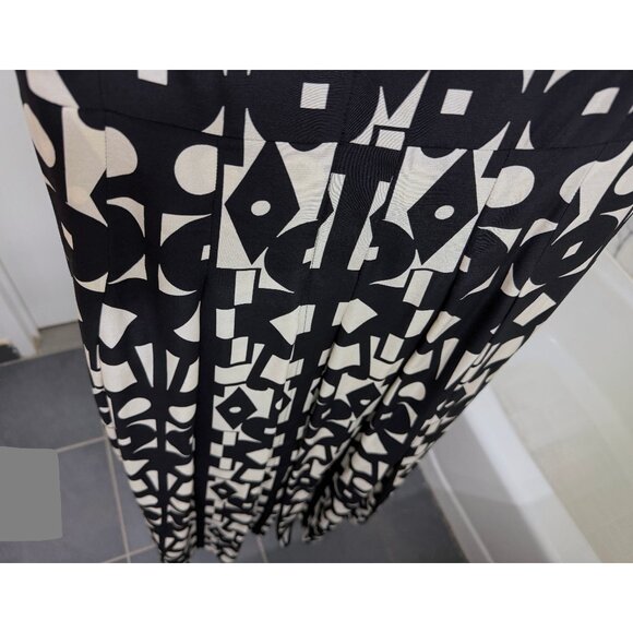 Akris Kaleidoscope Print Maxi Dress Pleated Black White Geometric Wool Silk 6 - Picture 11 of 16